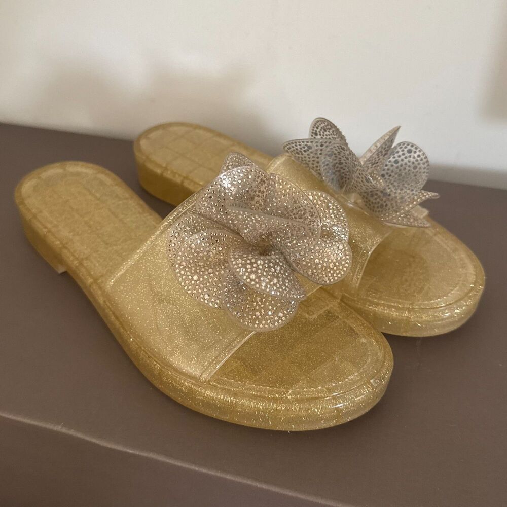 Jessica Simpson Jelly sandals Glitter Gold Floral Womens Size 10M